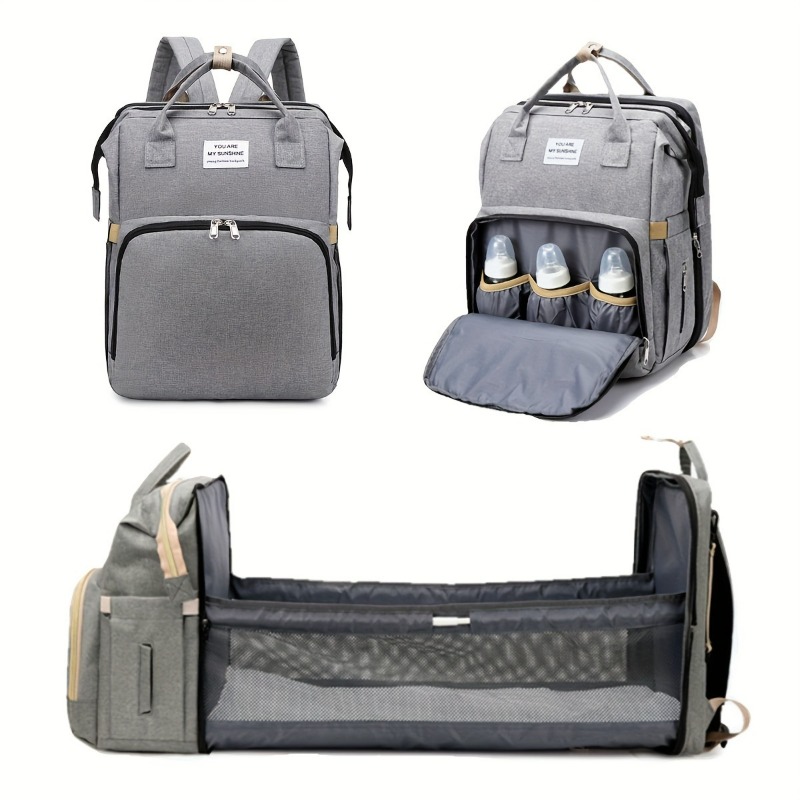 Diaper Bag Backpack - Fashionable Folding Baby Crib Mother and